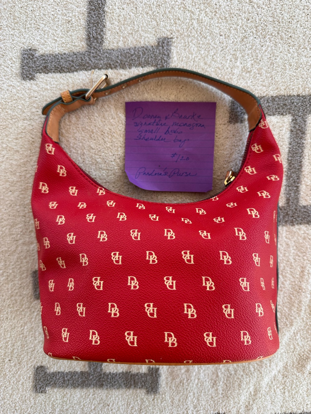 Dooney & Bourke Red Monogram Hobo Shoulder Bag